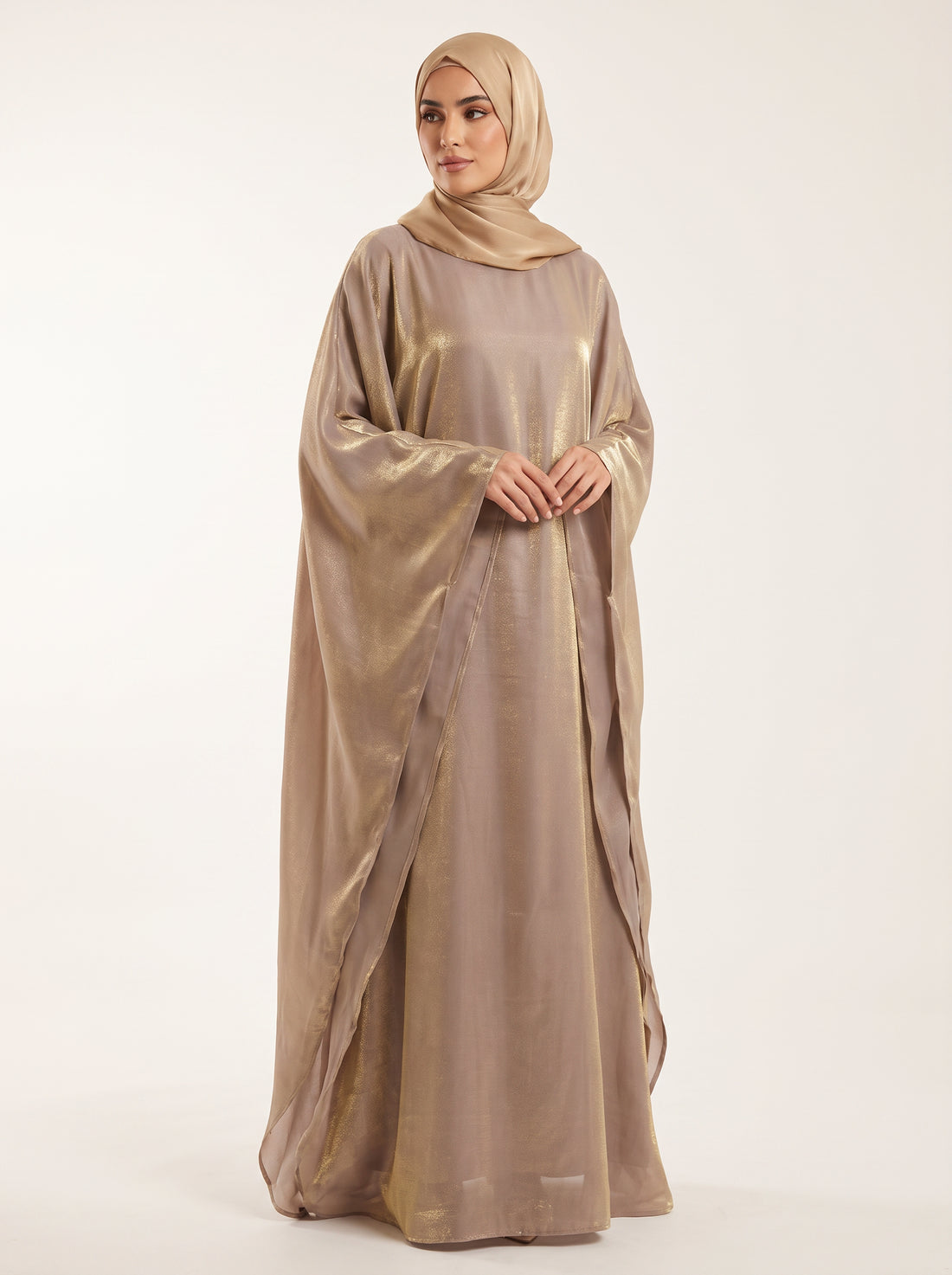 Glitter Butterfly Abaya — Golden Taupe — 1