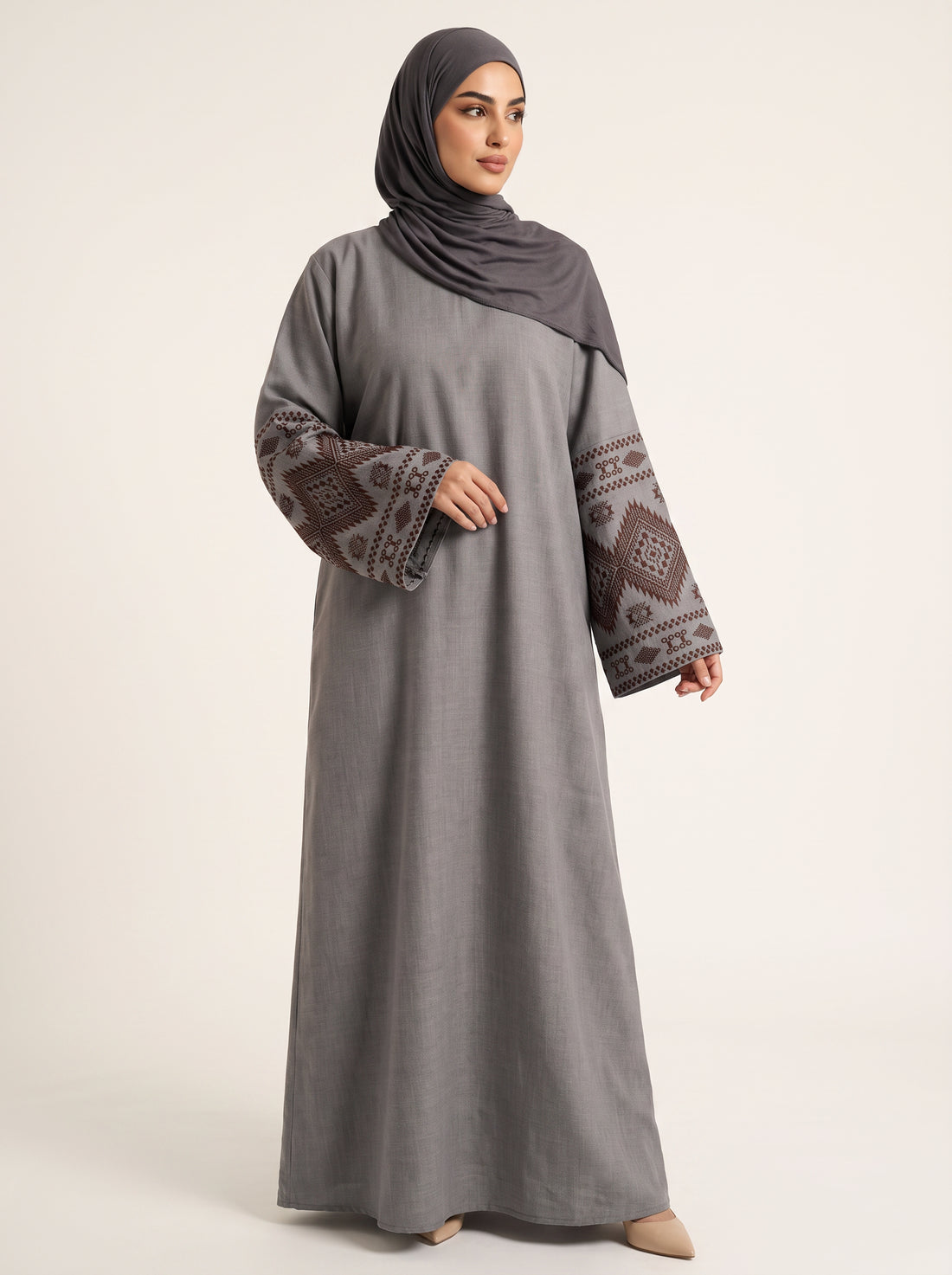 Pleated Drawstring Abaya — Charcoal — 1