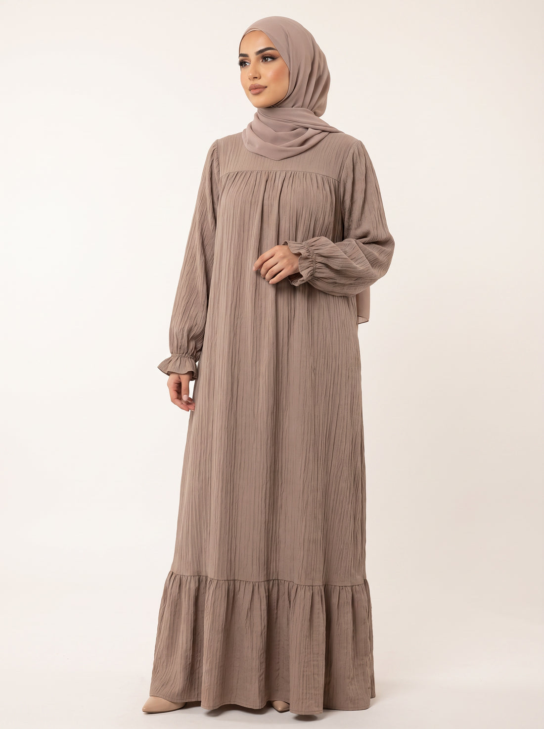 Vintage Ruffle Abaya — Taupe — 1
