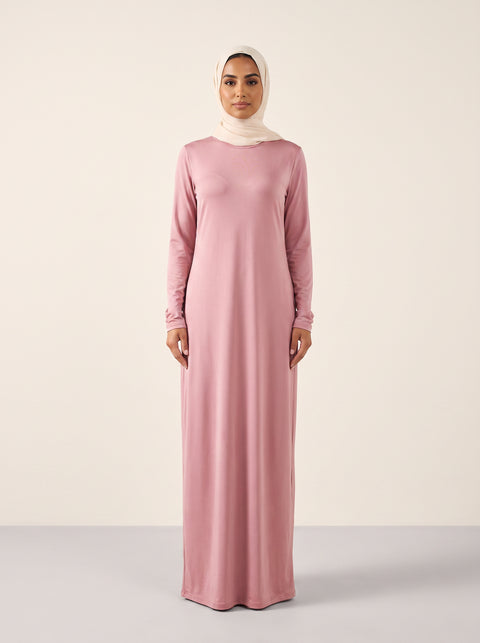 Round Collar Pullover Abaya — Blush