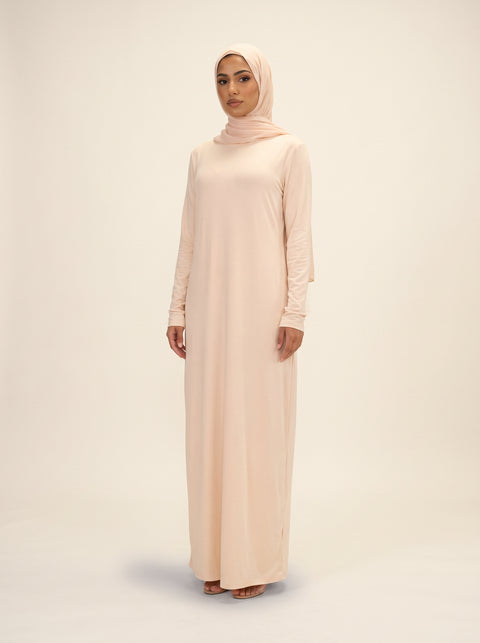 Round Collar Pullover Abaya — Apricot