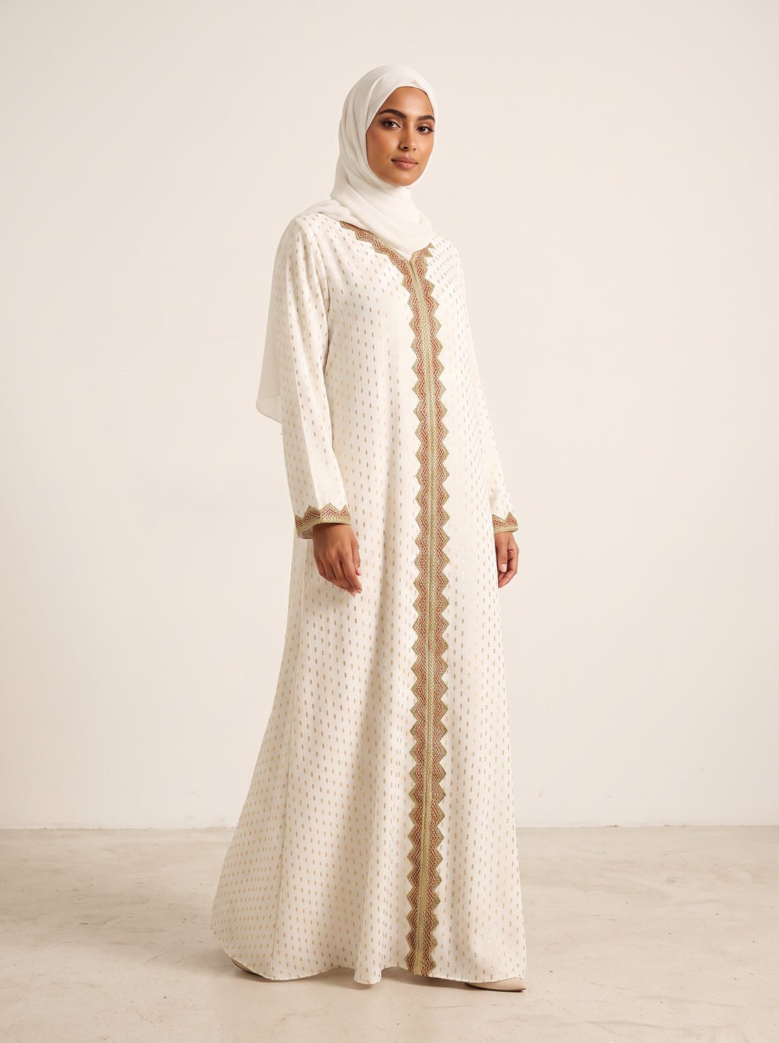 Embroidered Crepe Abaya — White — 1