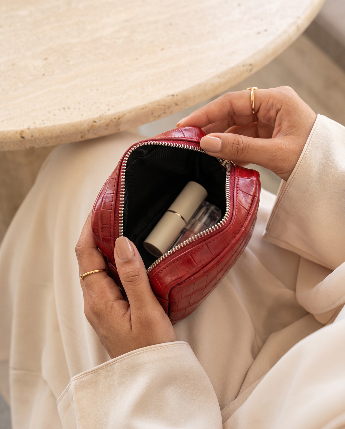 Lip Essential in Red — open in hands