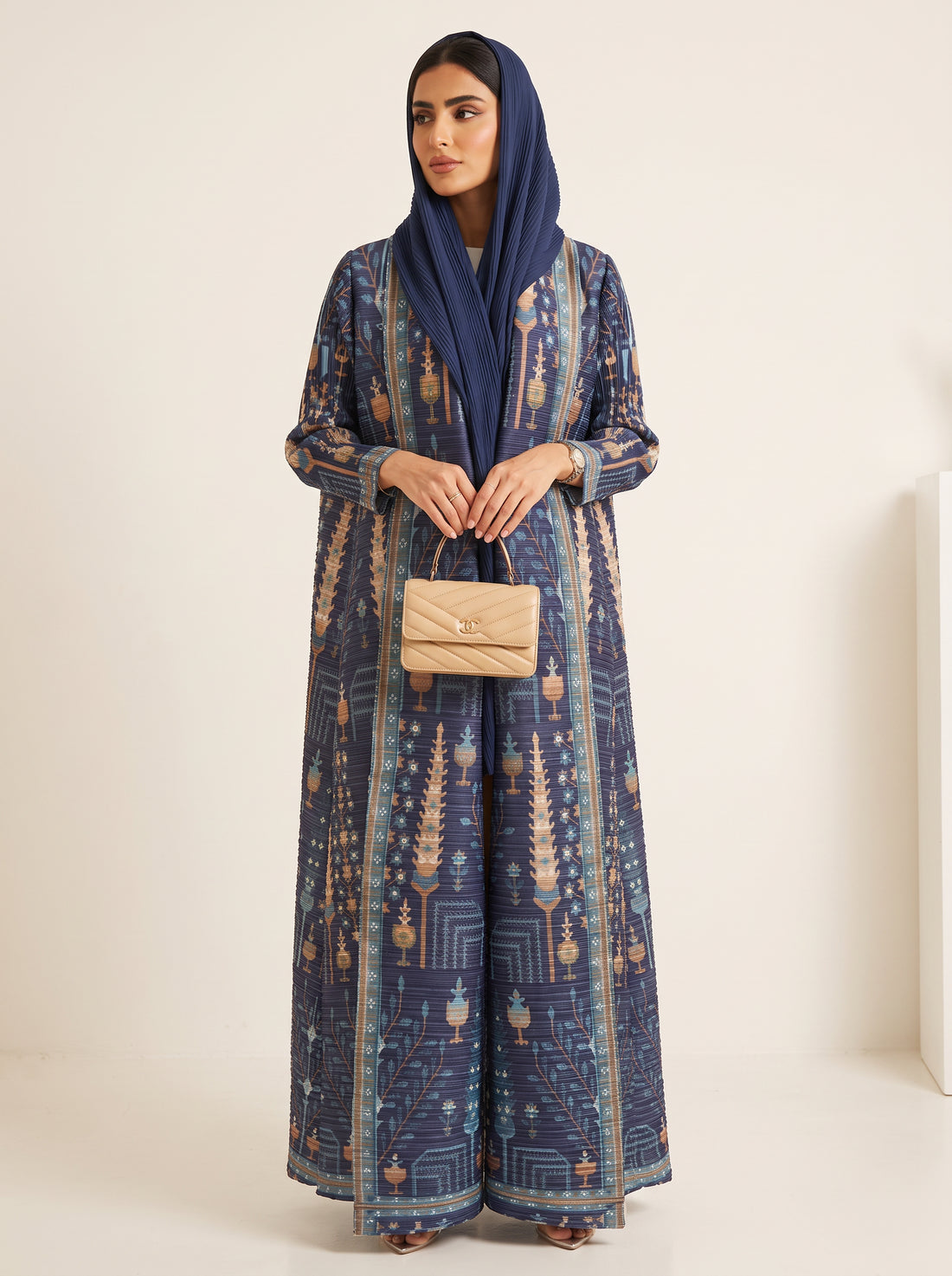 Miyake Open Abaya — Navy Ornament — 1