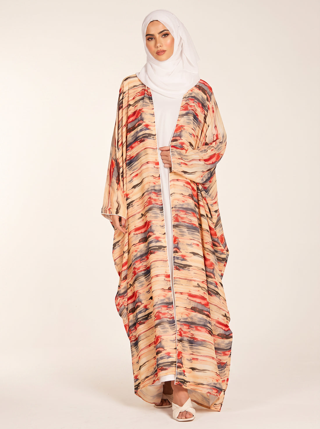 Chiffon Open Abaya Set — Orange — 1