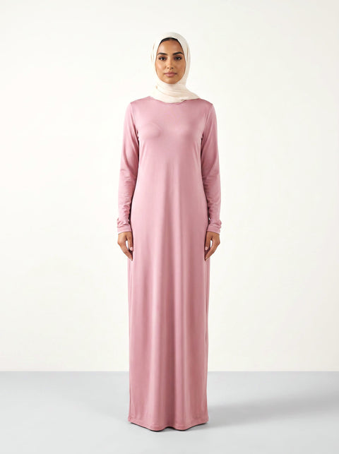 Round Collar Pullover Abaya — Blush
