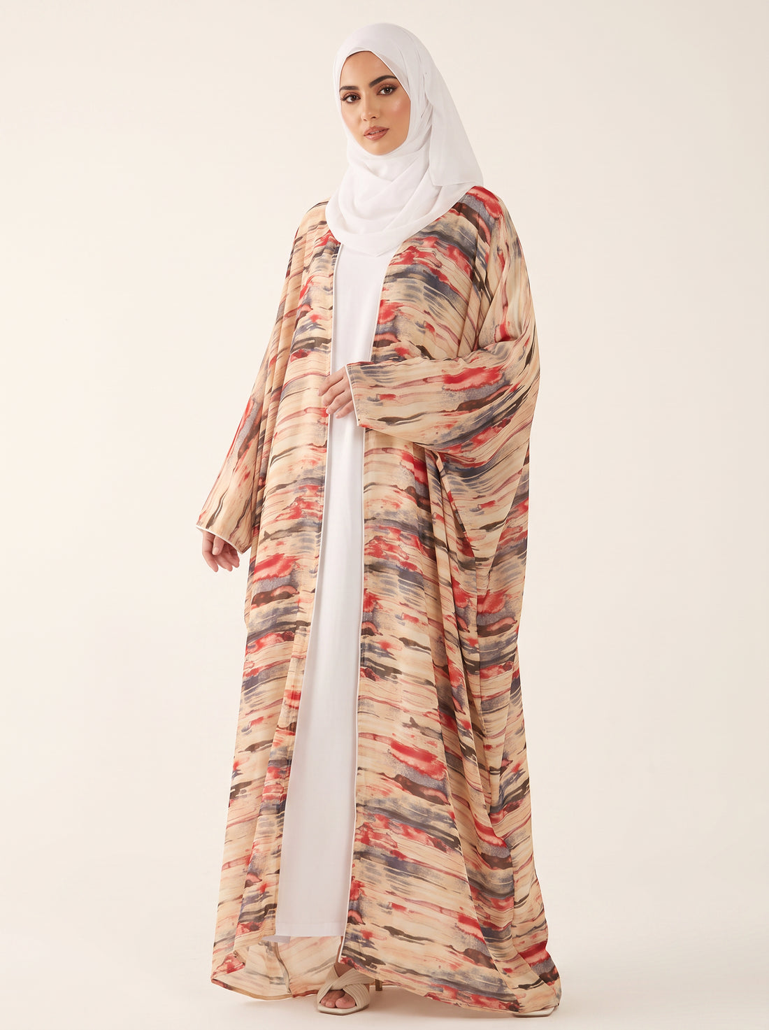 Chiffon Open Abaya Set — Sand — 1