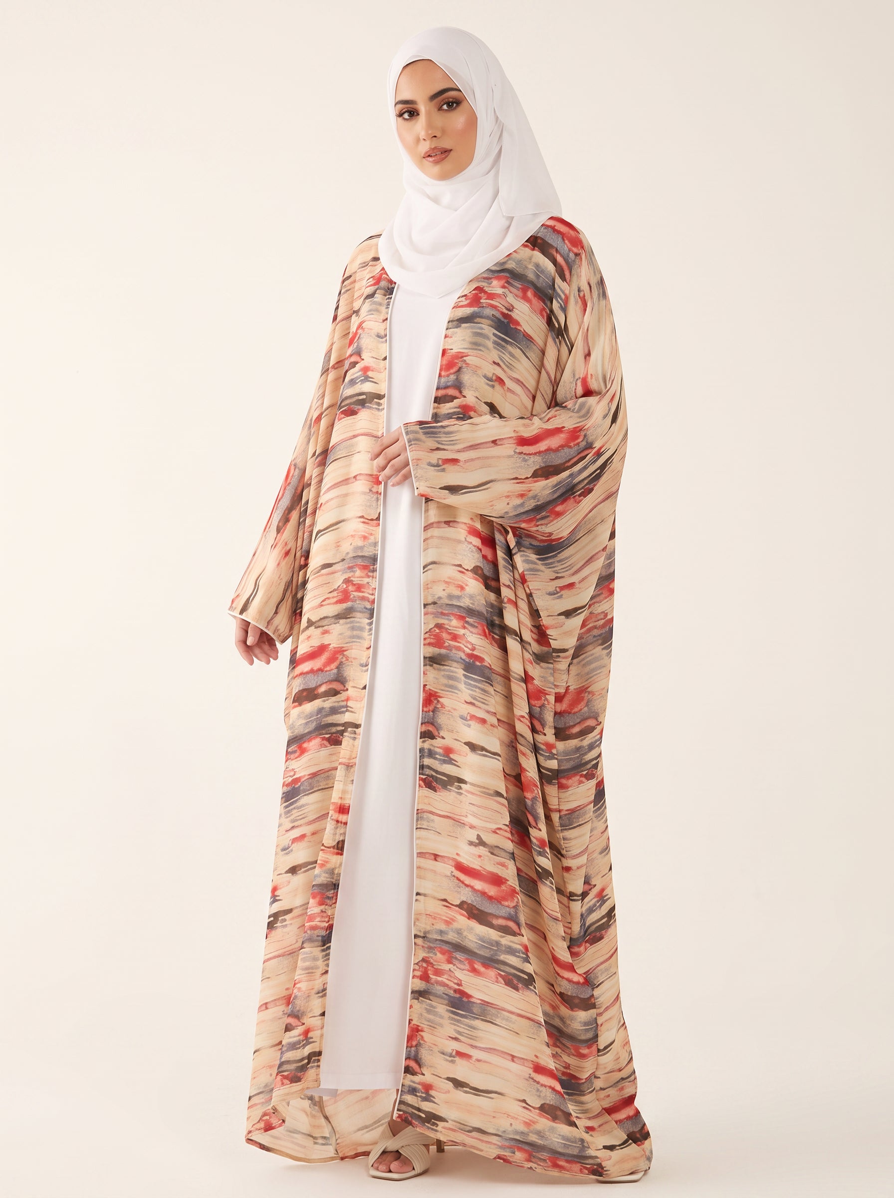 Chiffon Open Abaya Set — Sand — 1