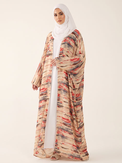 Chiffon Open Abaya Set — Sand — 1