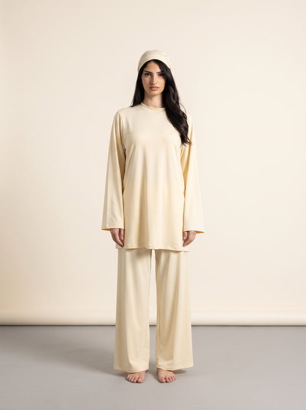 Elegant Full-Cover Burkini — Cream