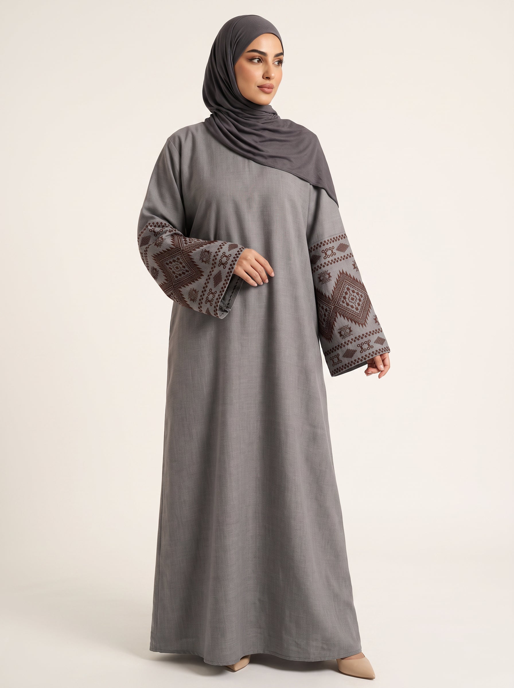 Pleated Drawstring Abaya — Charcoal — 1