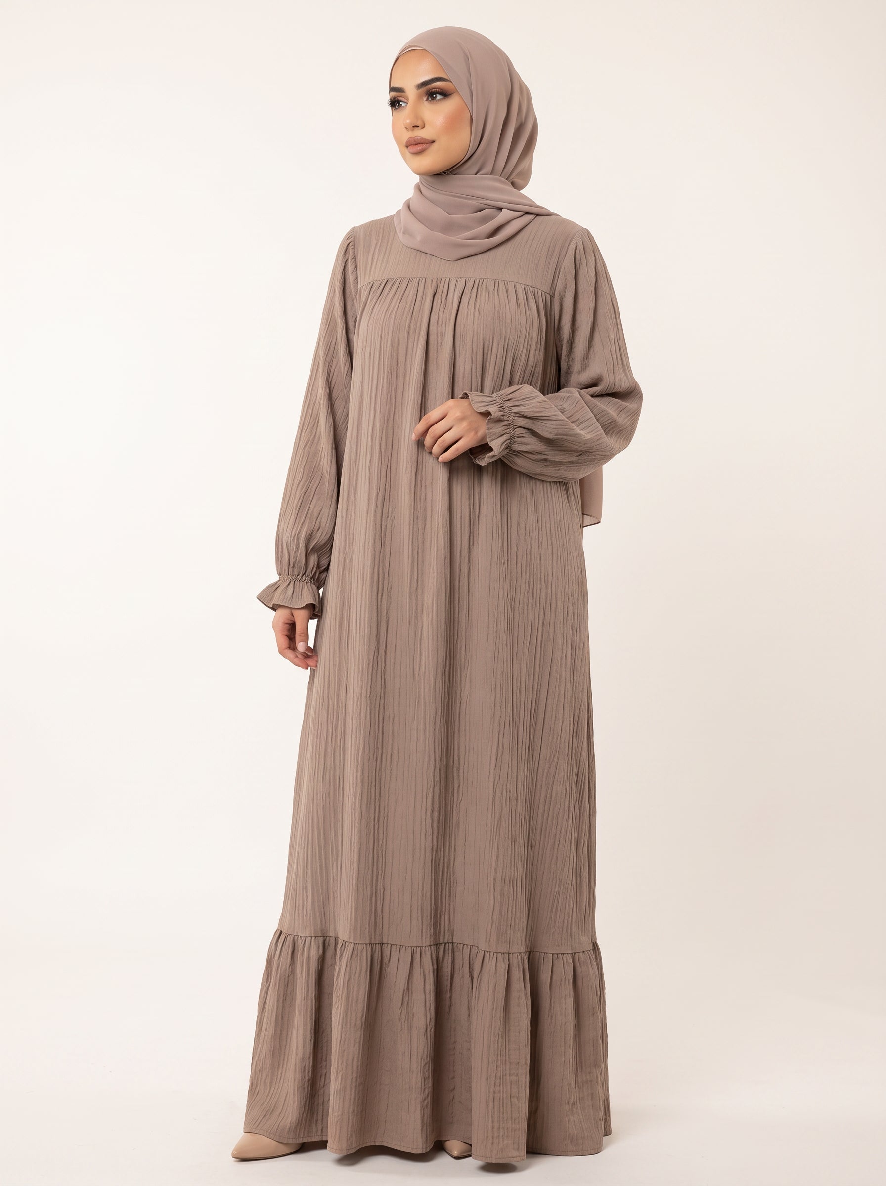 Vintage Ruffle Abaya — Taupe — 1