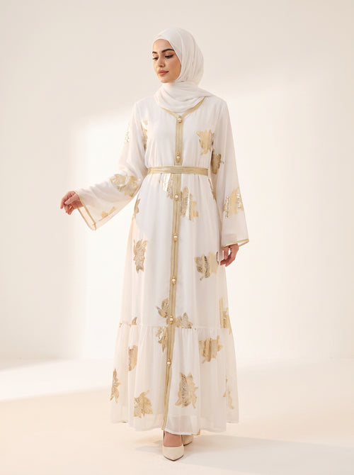 Gilded Chiffon Open Abaya — White — 1