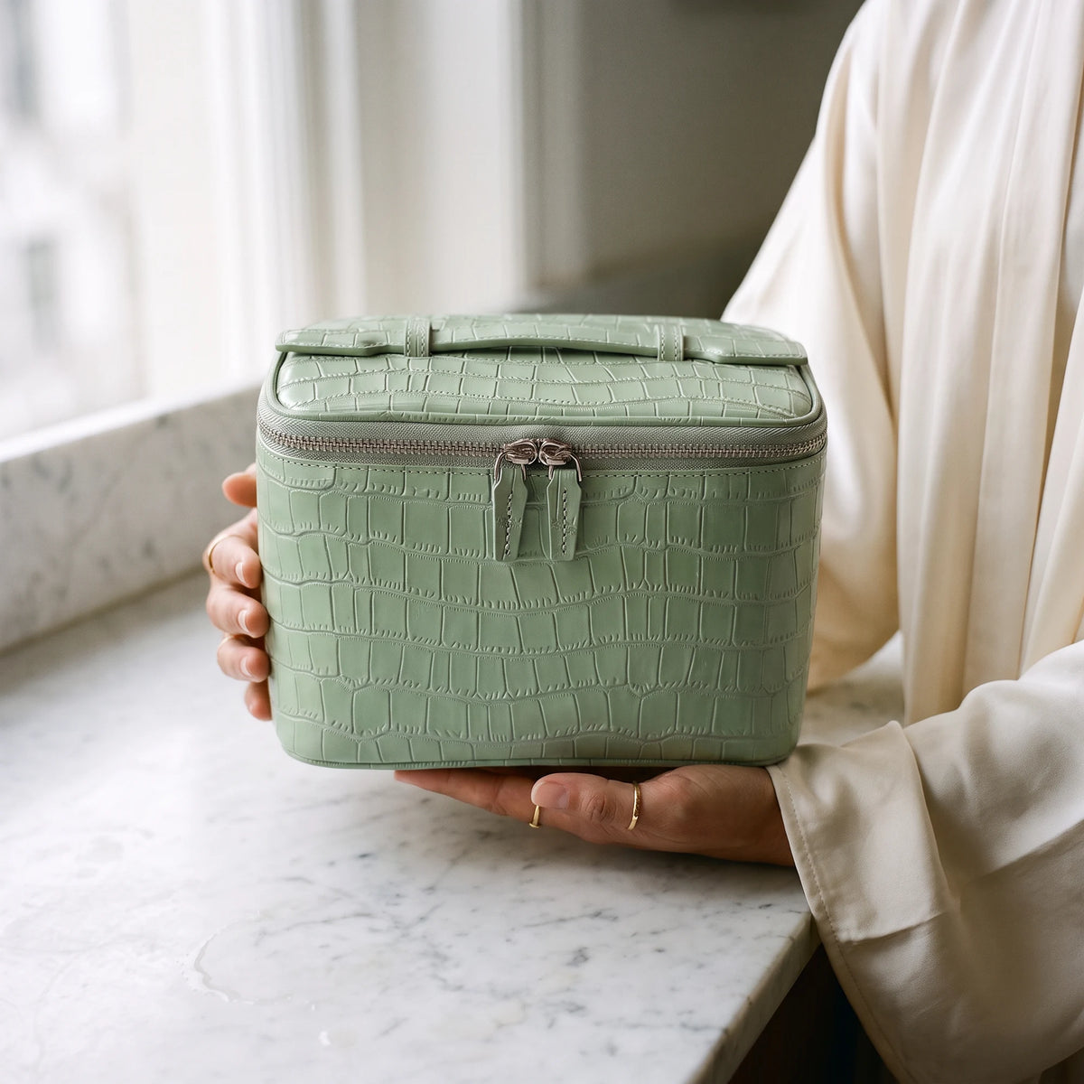 mint-matcha-croc-vanity-matcha in hands
