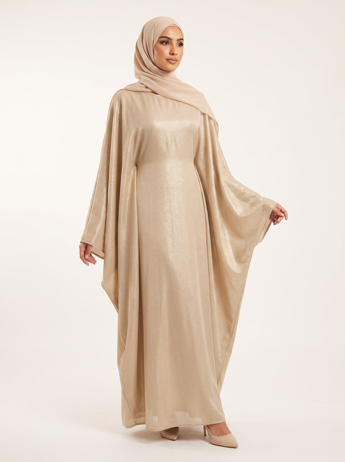 Glitter Butterfly Abaya — Champagne — 1