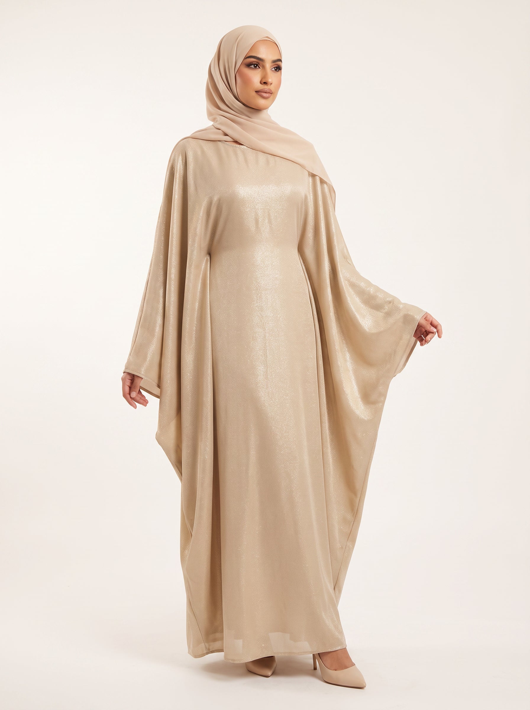 Glitter Butterfly Abaya — Champagne — 1