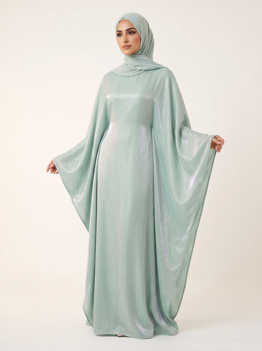 Glitter Butterfly Abaya — Mint — 1