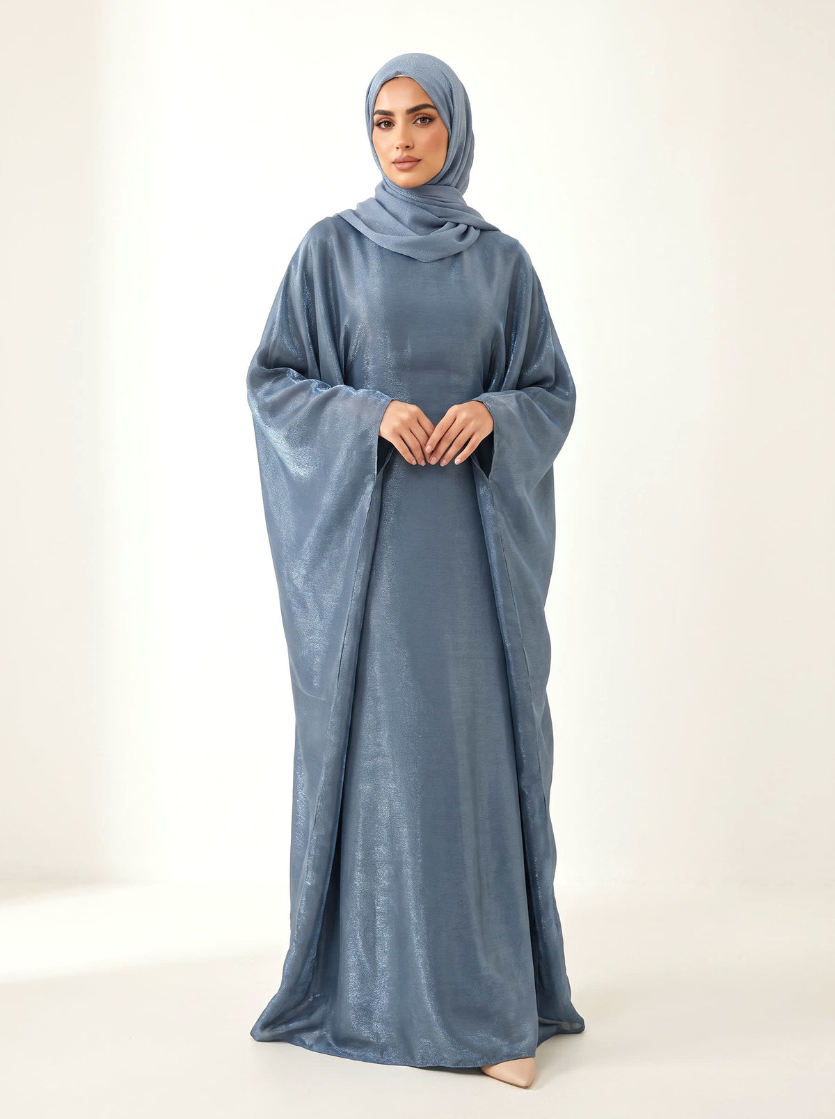 Glitter Butterfly Abaya — Steel — 1
