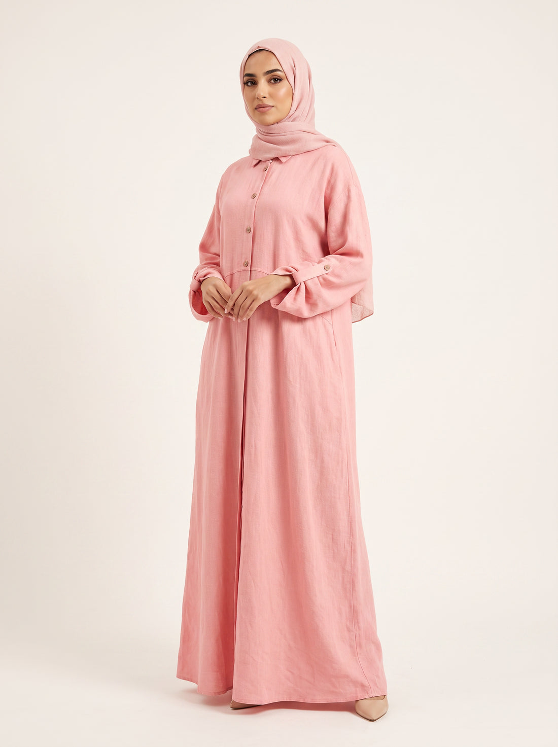 Linen Leopard Abaya — Pink — 1