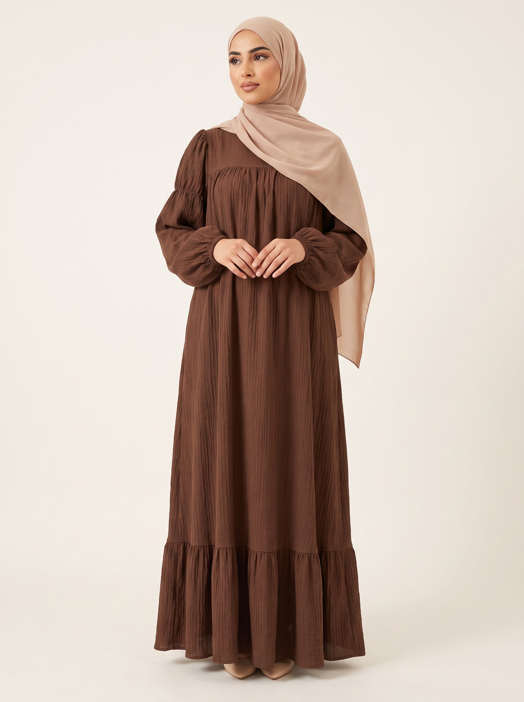 Vintage Ruffle Abaya — Sand 3 — 1