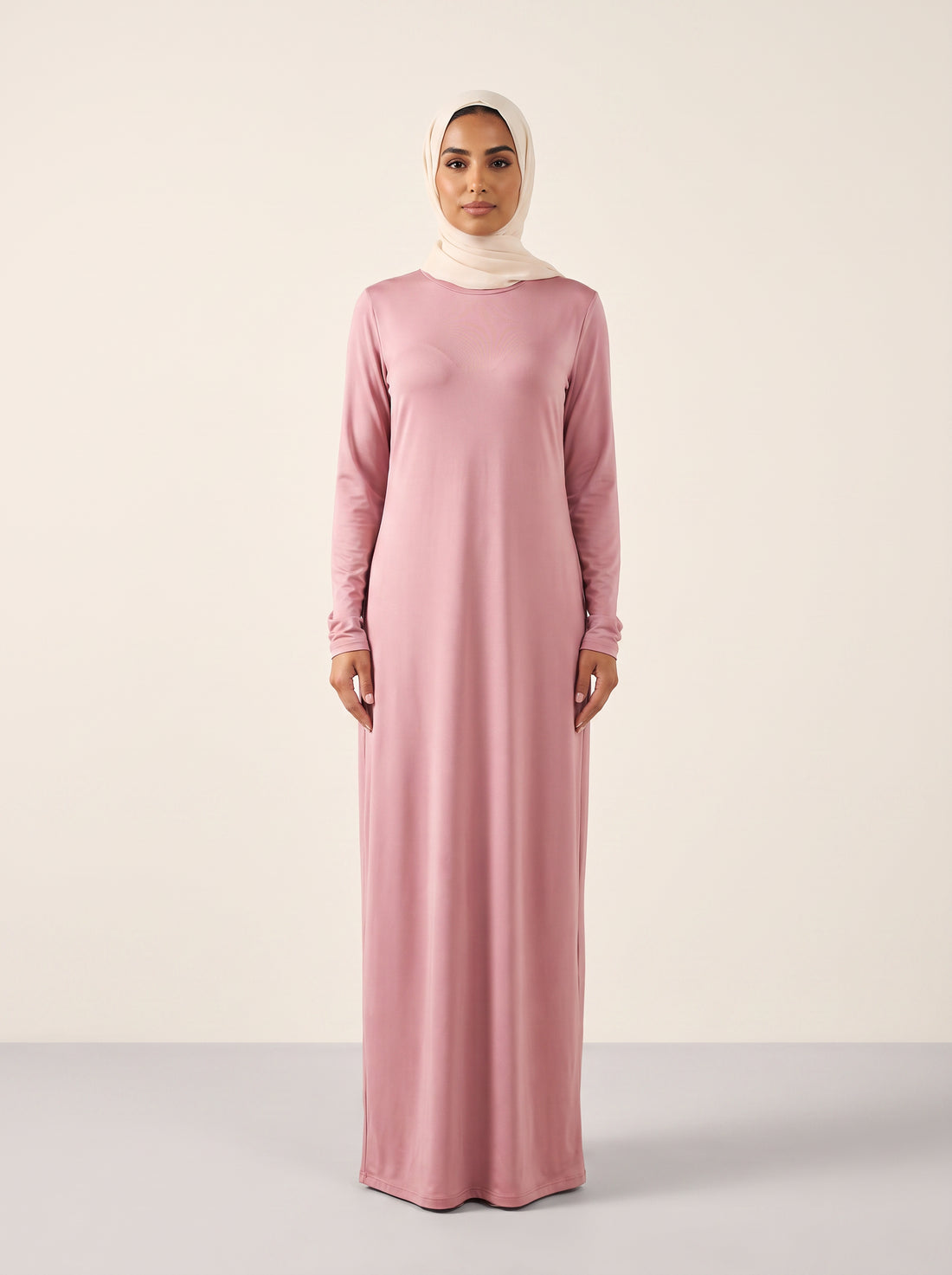 Round Collar Pullover Abaya — Blush — 1