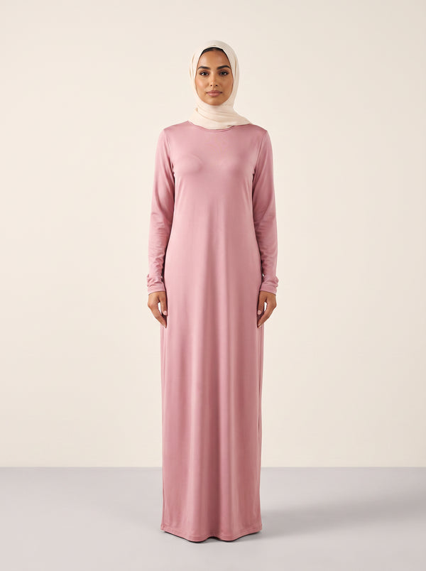 Round Collar Pullover Abaya — Blush