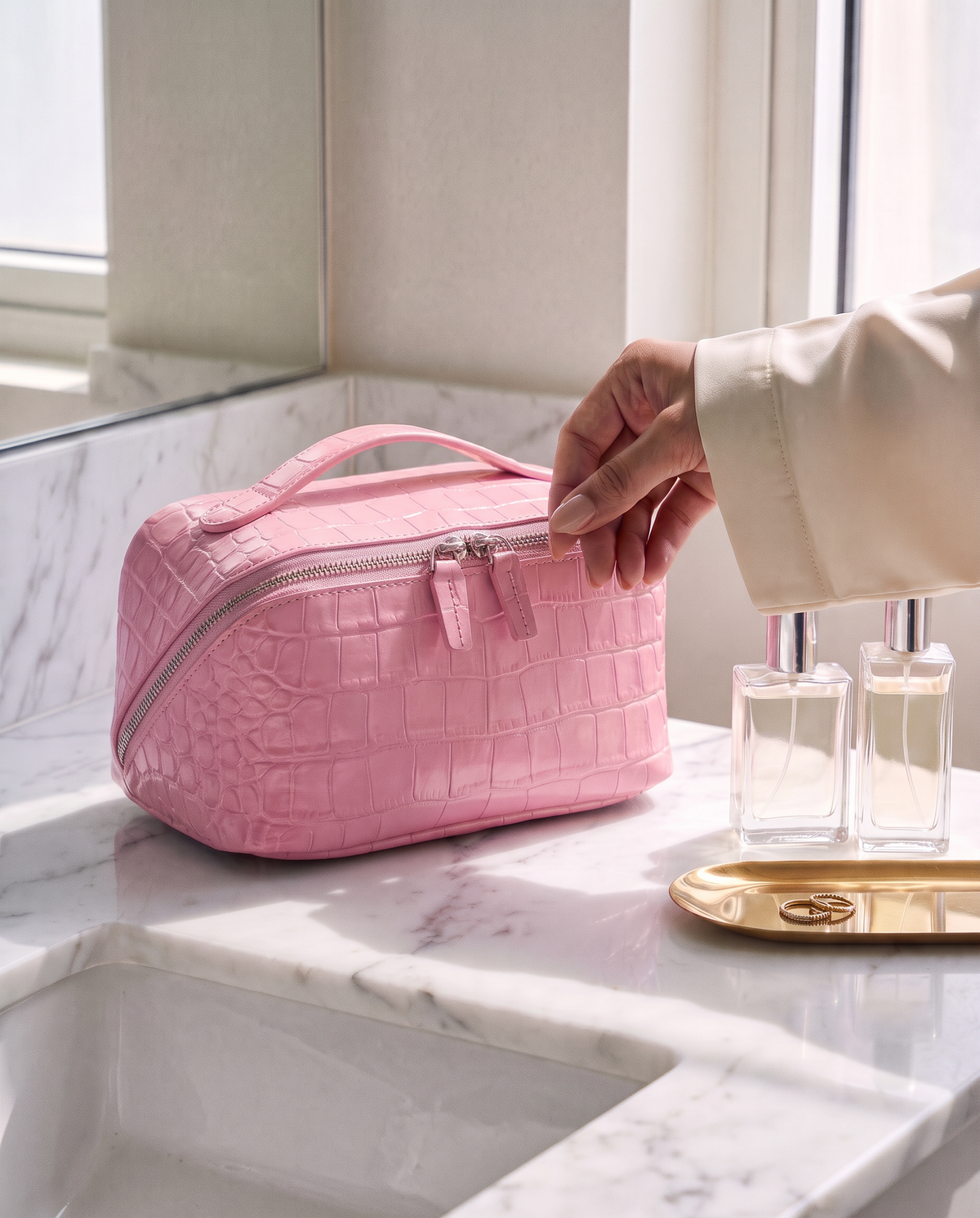 The Amira Covers — Sakura Pink, on a marble counter · Elirati · 2026-10b