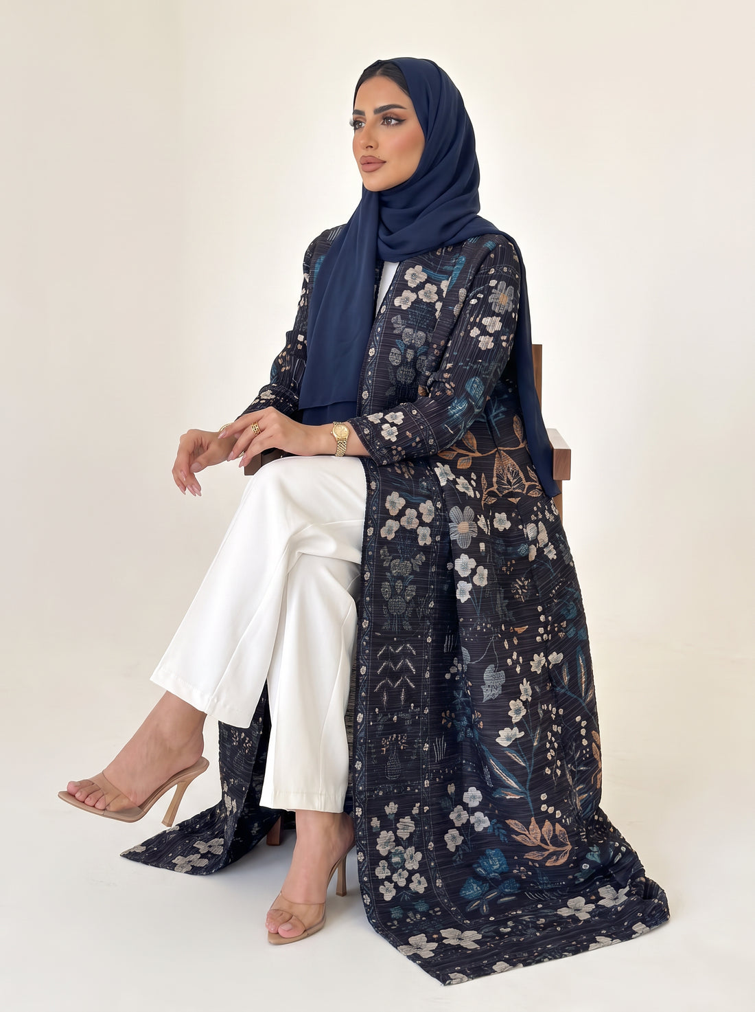 Miyake Open Abaya — Navy Botanica — 1