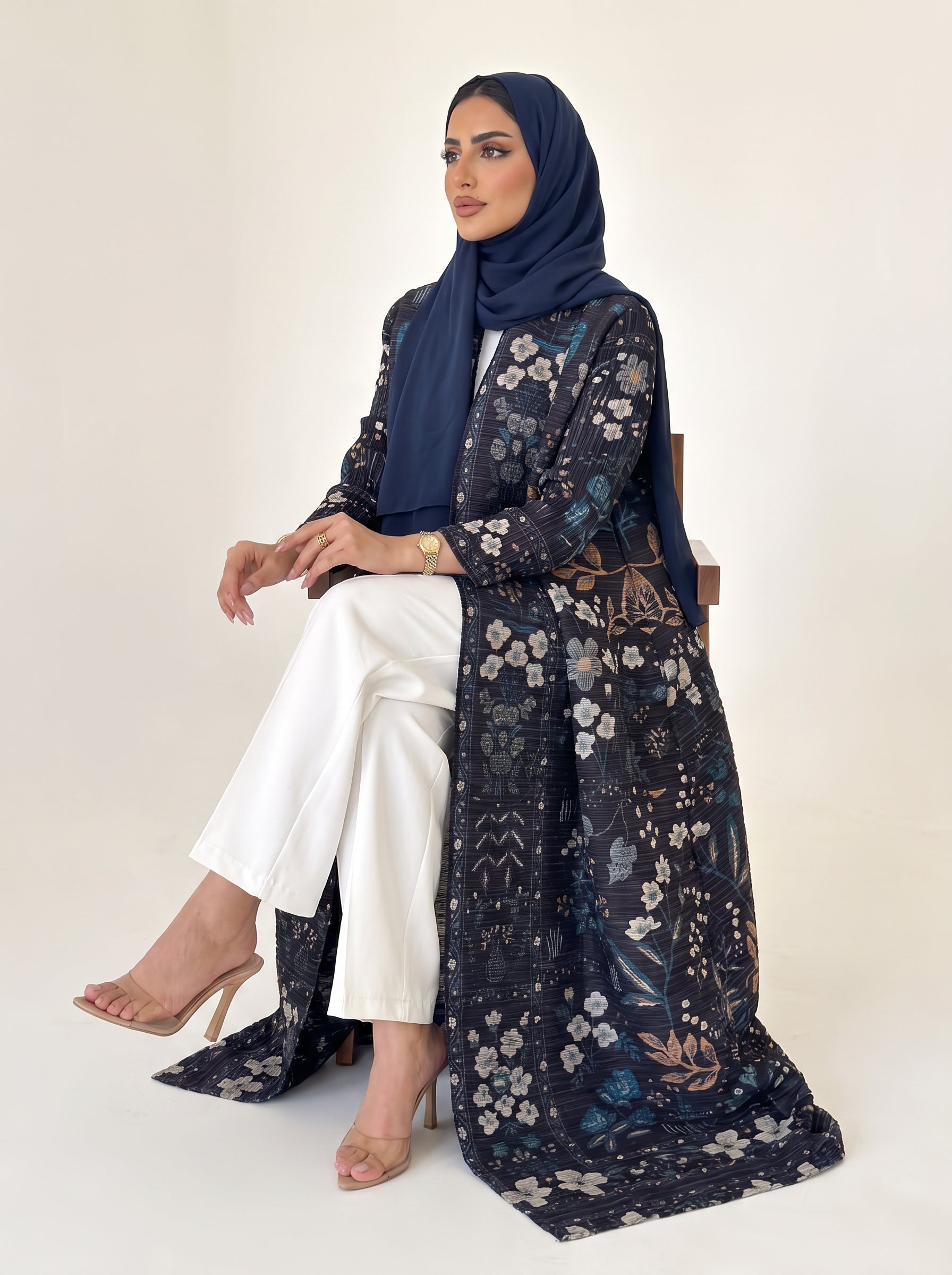 Miyake Open Abaya — Navy Botanica — 1