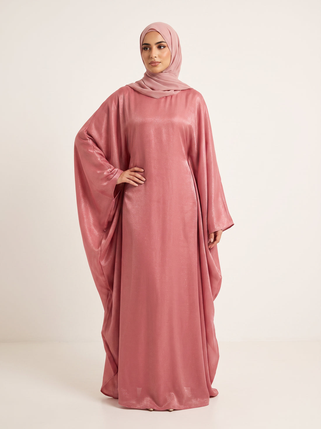 Glitter Butterfly Abaya — Rose — 1