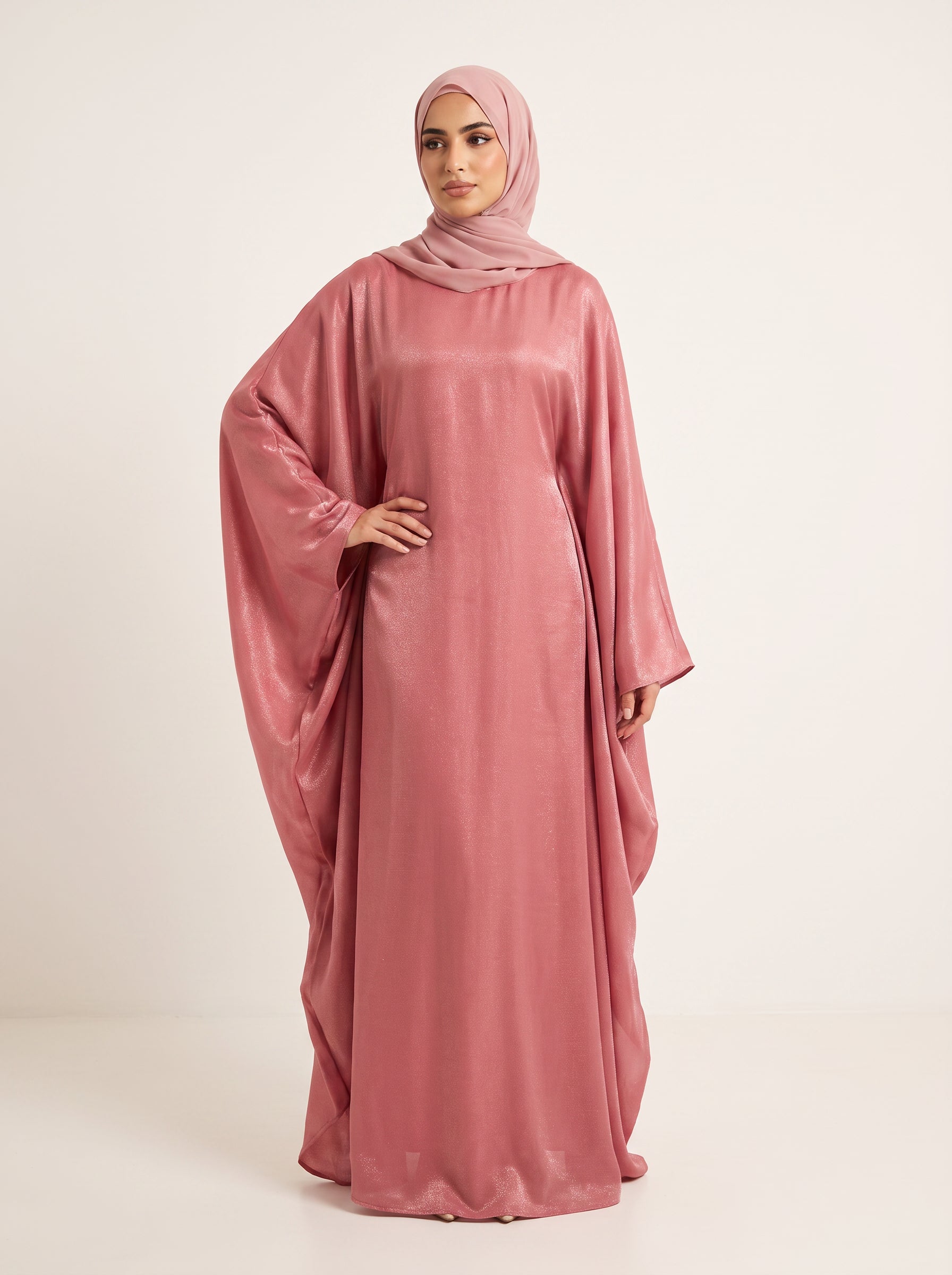 Glitter Butterfly Abaya — Rose — 1