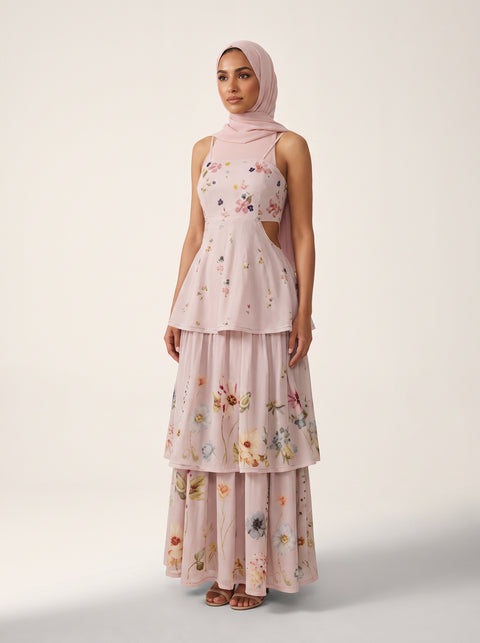 Print Pattern Abaya — Pink