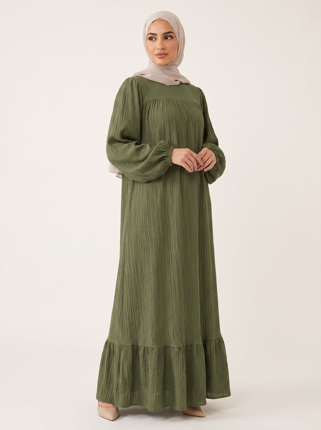 Vintage Ruffle Abaya — Army Green — 1