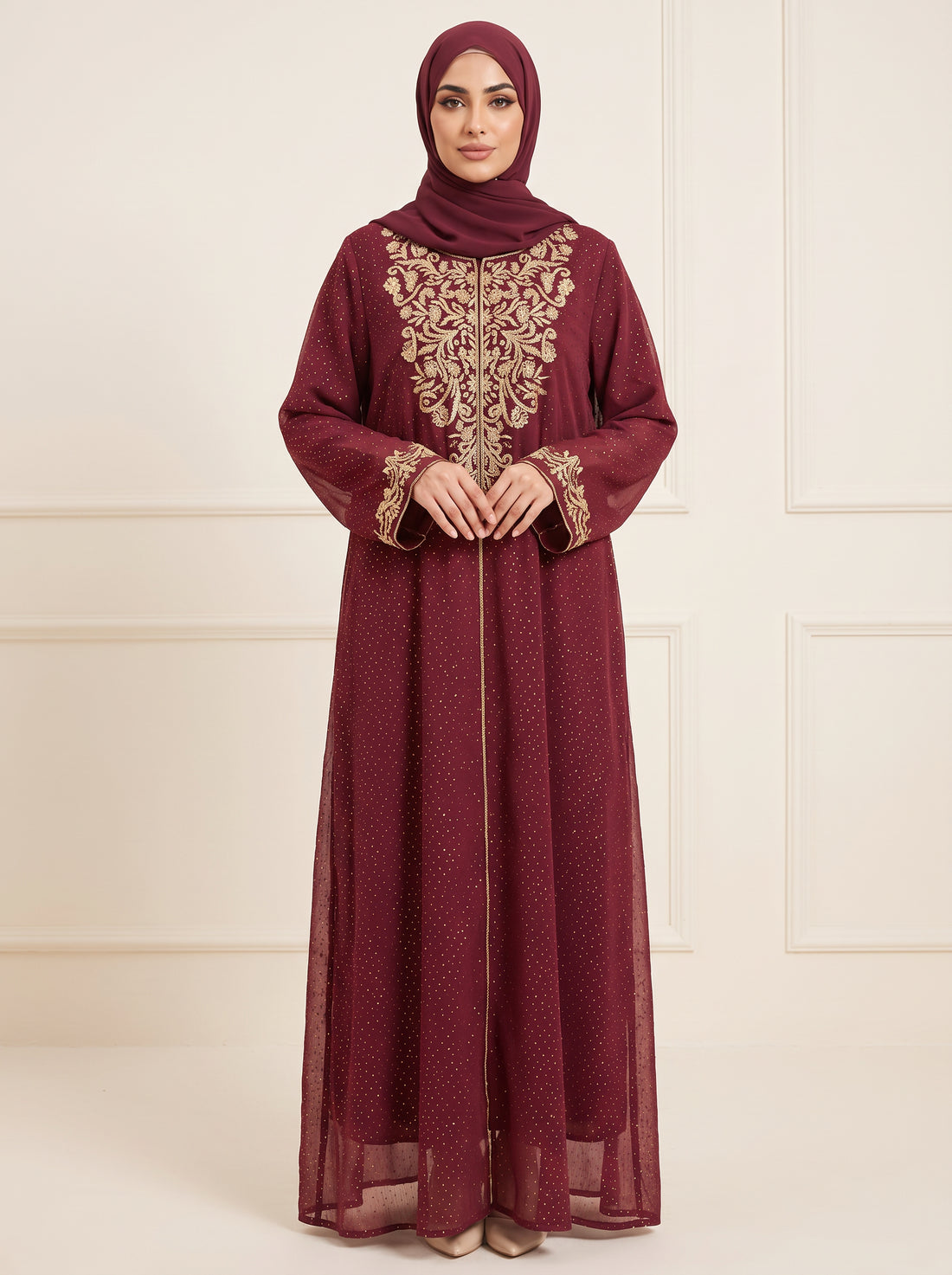 Luxury Loose Abaya — Burgundy — 1