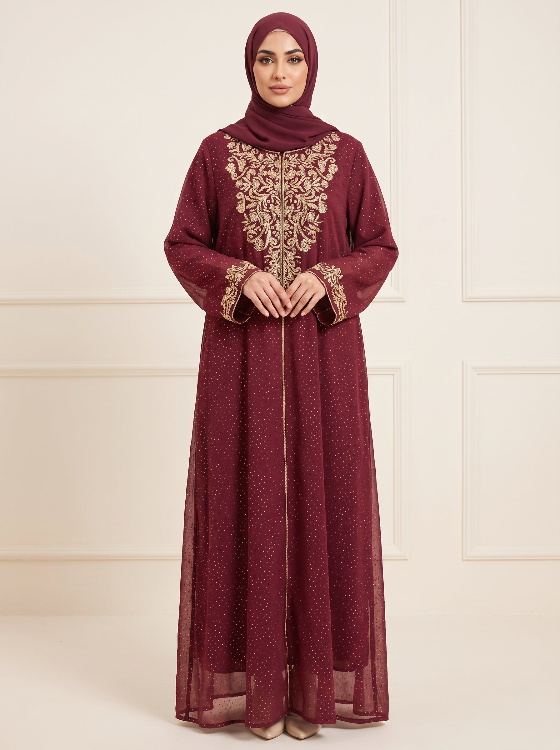Luxury Loose Abaya — Burgundy — 1