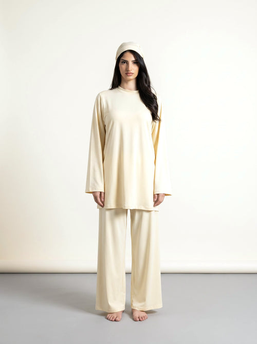 Elegant Full-Cover Burkini — Cream — 1