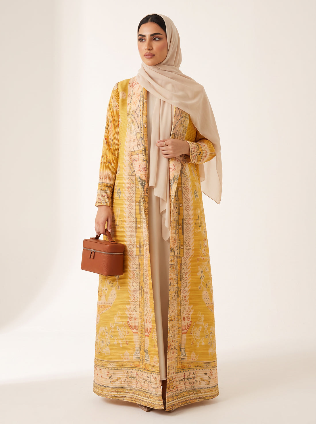 Miyake Open Abaya — Mustard Heritage — 1