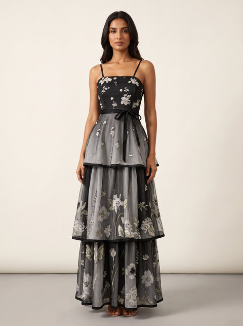 Print Pattern Abaya — Gray