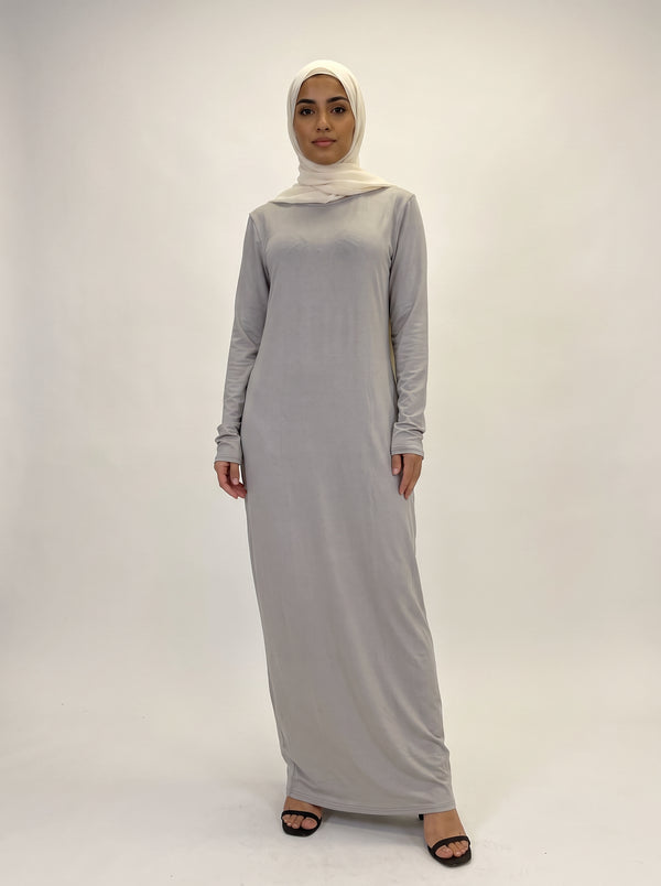 Round Collar Pullover Abaya — Gray