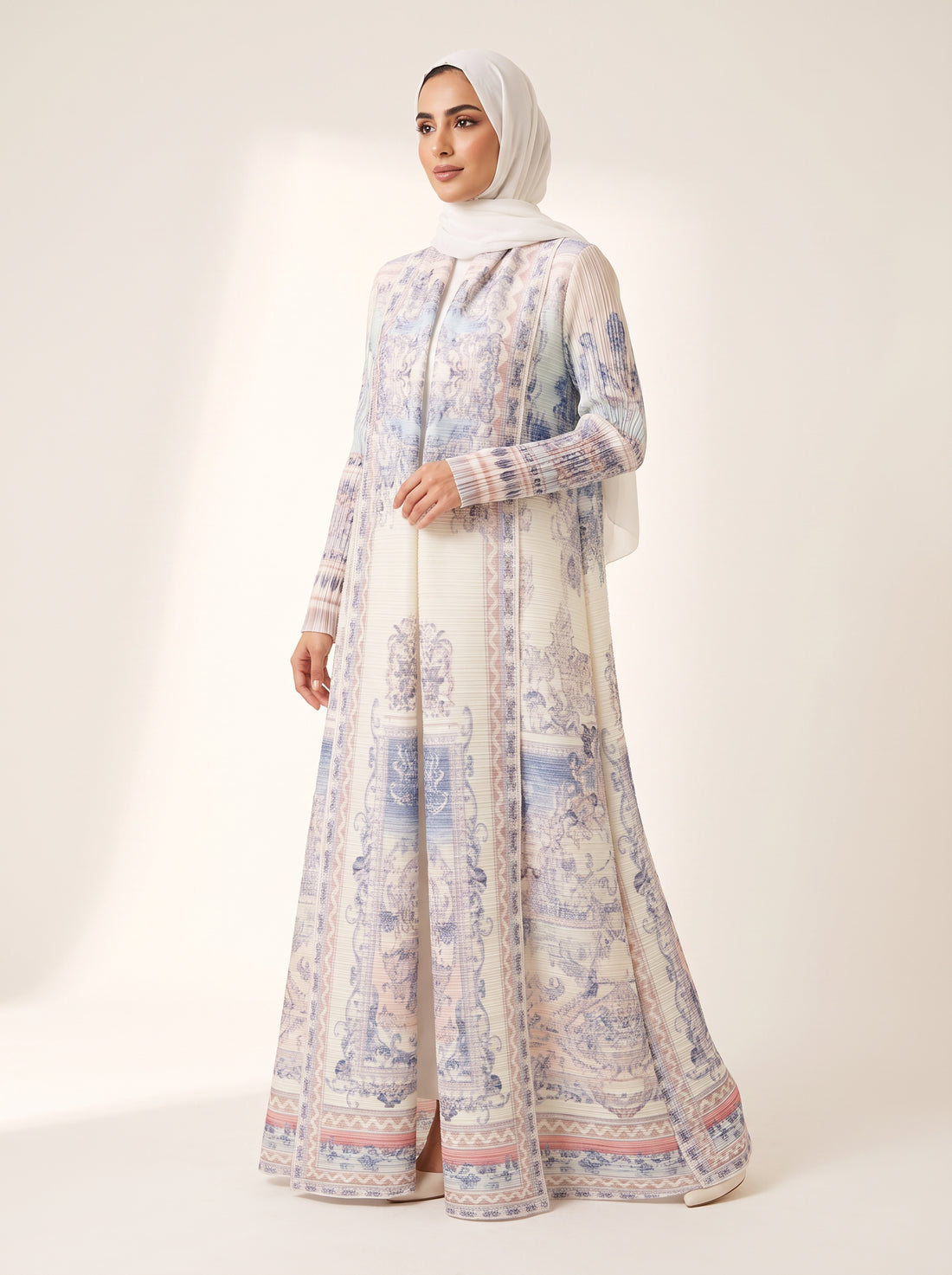 Miyake Open Abaya — Porcelain Damask — 1