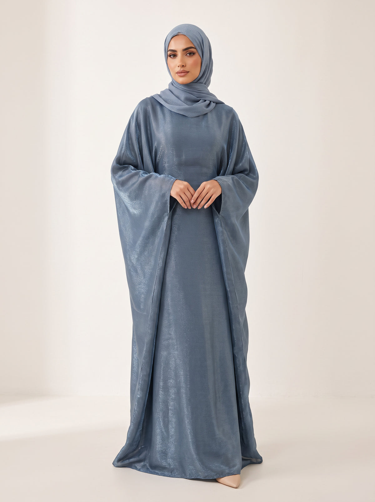 Glitter Butterfly Abaya — Steel