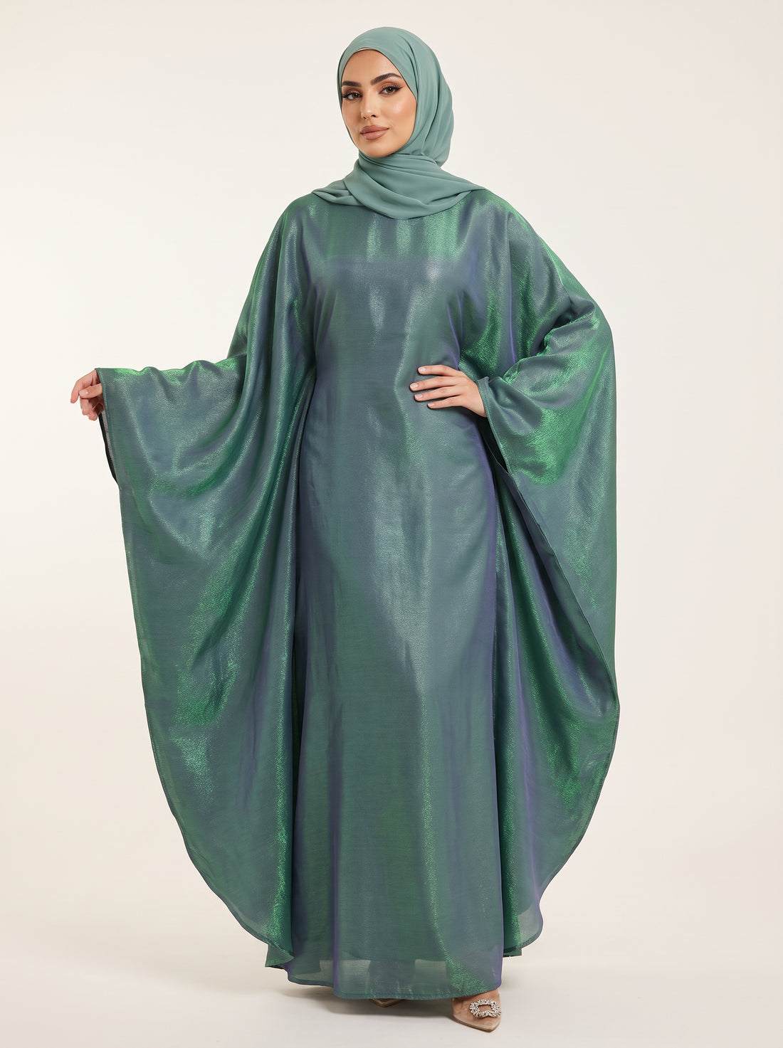 Glitter Butterfly Abaya — Emerald — 1