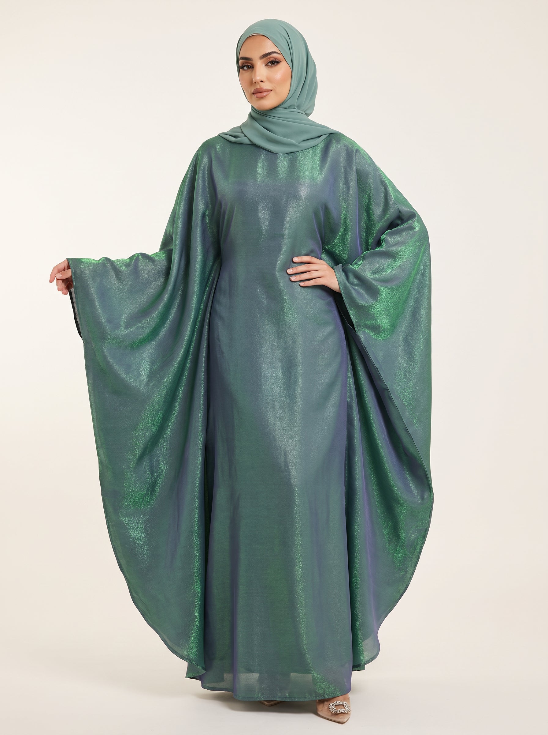 Glitter Butterfly Abaya — Emerald — 1