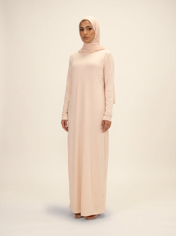 Round Collar Pullover Abaya — Apricot
