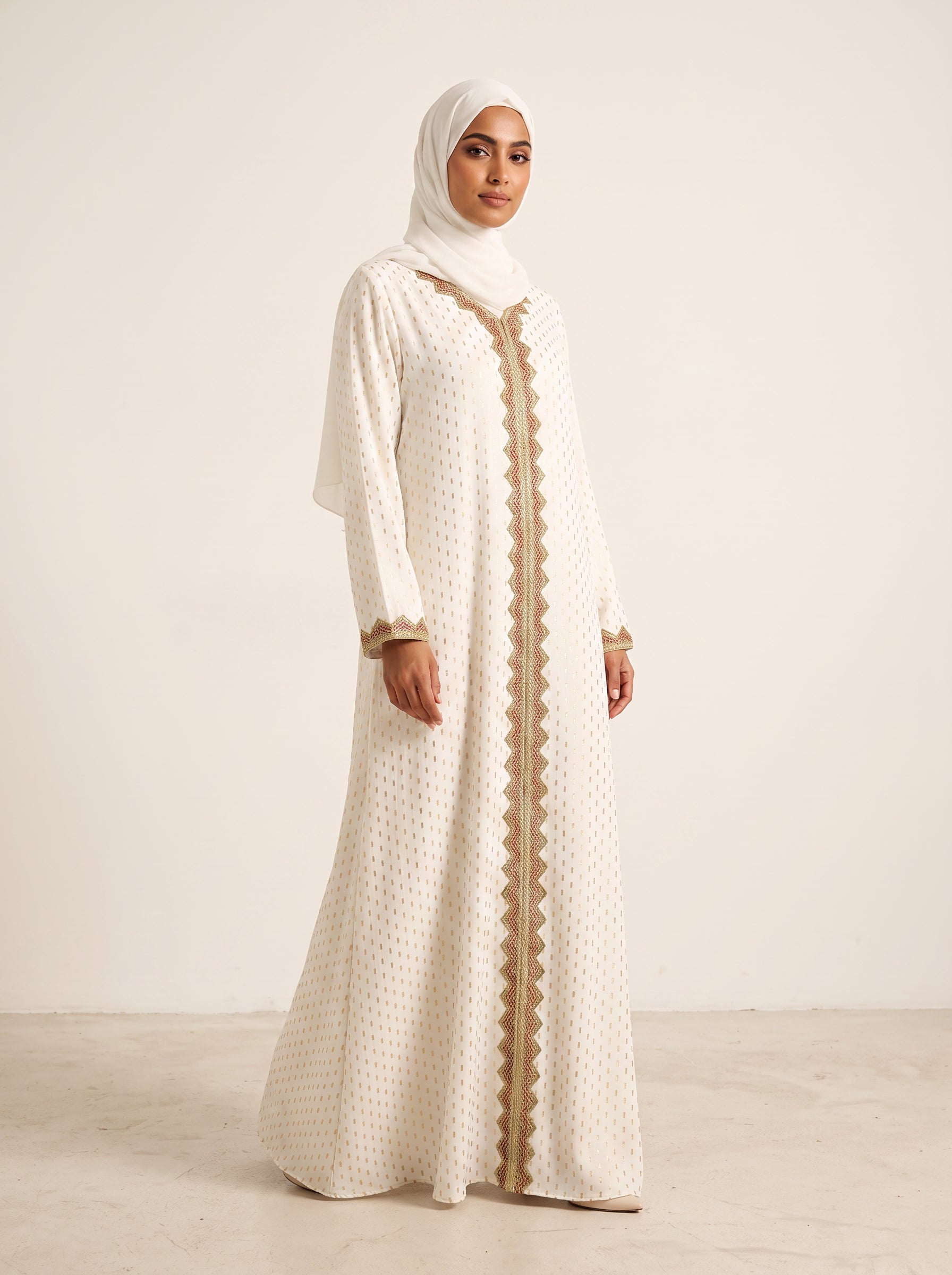 Embroidered Crepe Abaya — White — 1