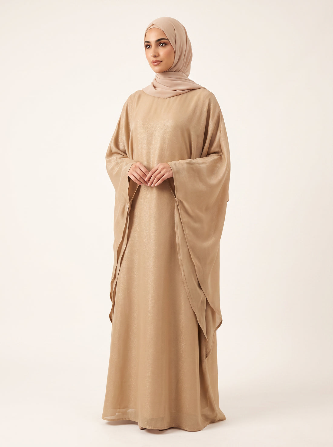 Glitter Butterfly Abaya — Sand — 1
