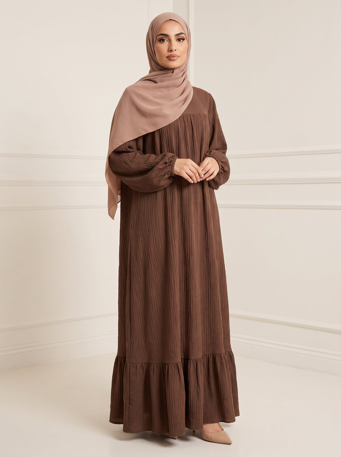 Vintage Ruffle Abaya — Brown — 1