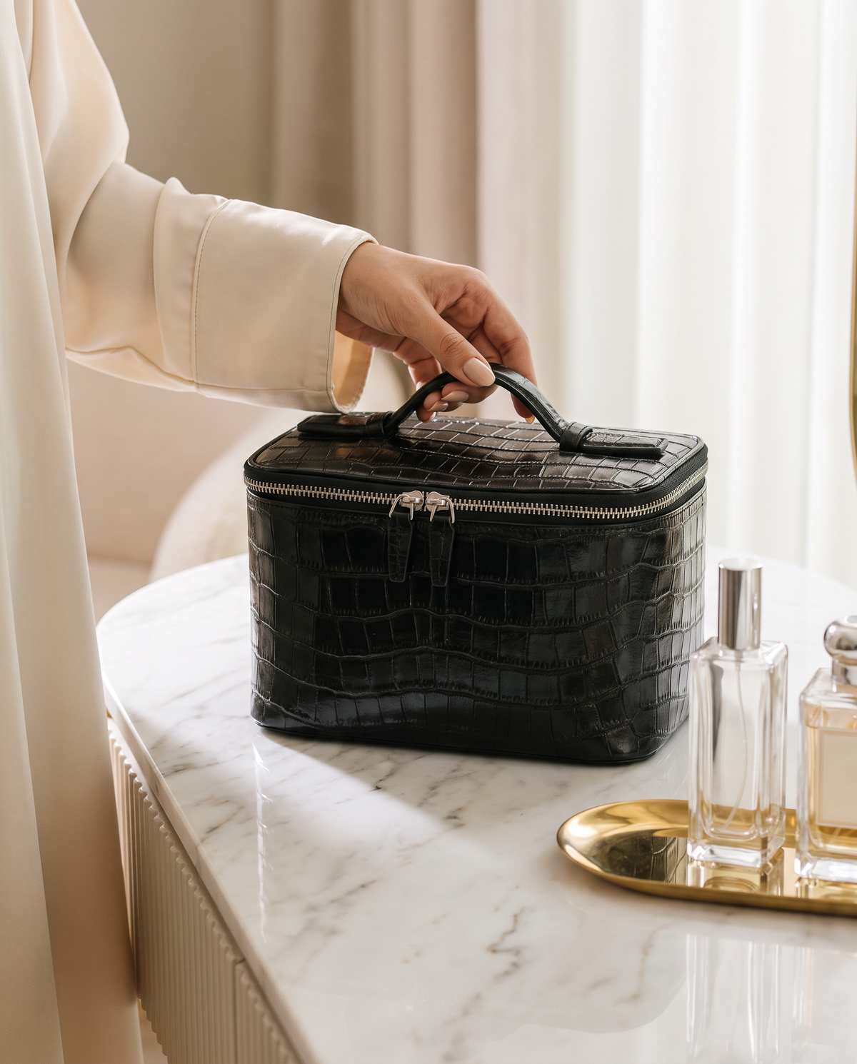 The Amira Vanity — Black, on a dressing table · Elirati