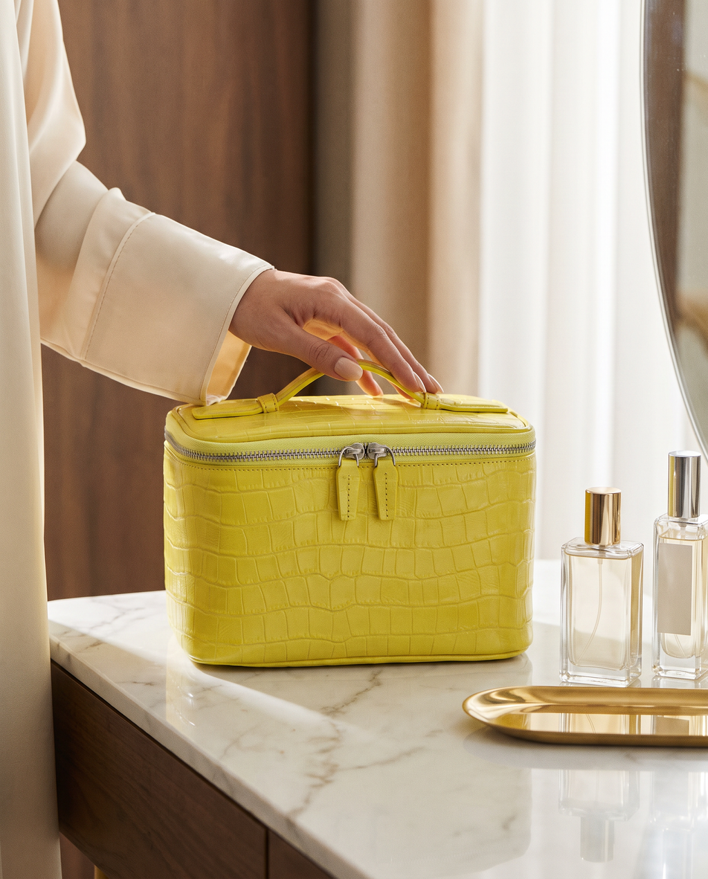 The Amira Vanity — Butter, on a dressing table · Elirati