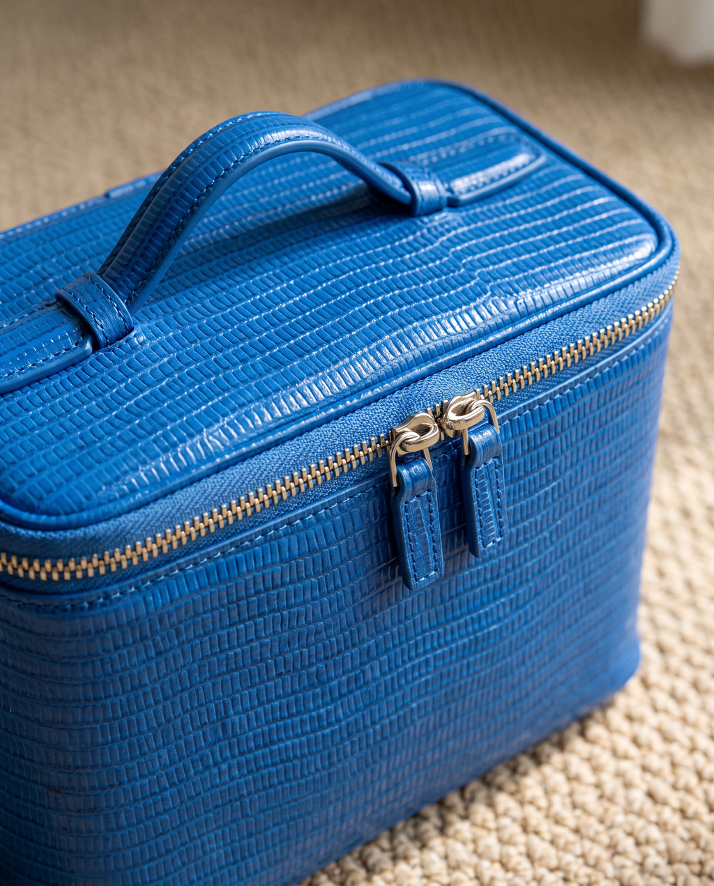 The Amira Vanity — Klein Blue, texture and zip detail · Elirati